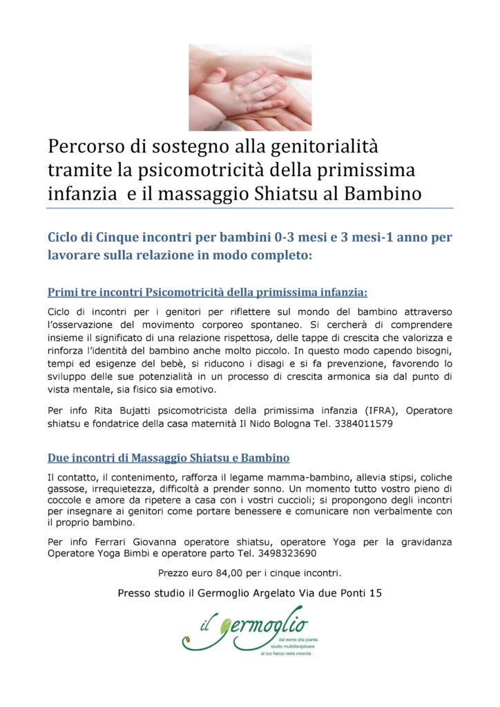 Percorso di sostegno alla genitorialità  tramite la psicomotricità della primissima infanzia  e il massaggio Shiatsu al Bambino