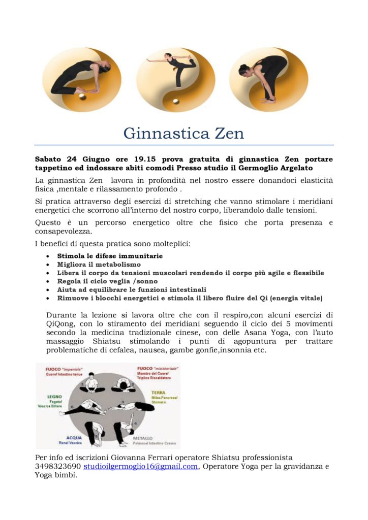 Ginnastica Zen Sabato 24 Giugno ore 19.15 prova gratuita