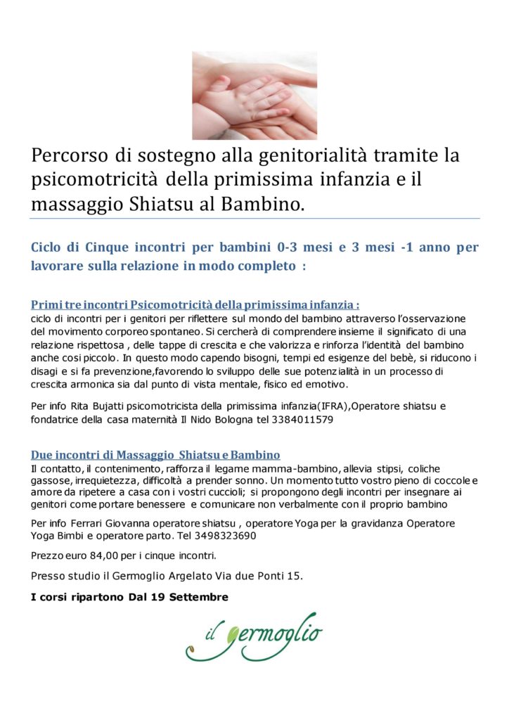 Percorso di sostegno alla genitorialità tramite la psicomotricità della primissima infanzia e il massaggio Shiatsu al Bambino
