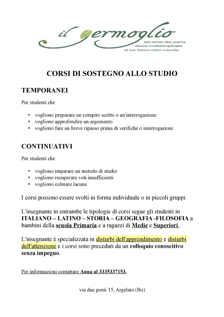 Corsi di Sostegno allo Studio